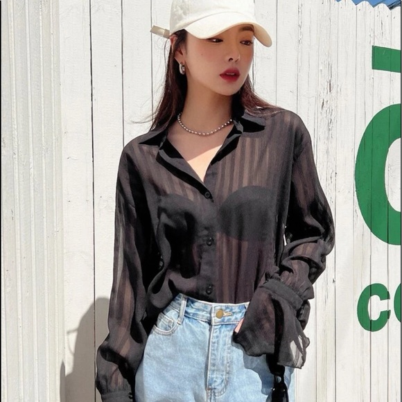 Black Sheer Button Up Blouse - Picture 5 of 5